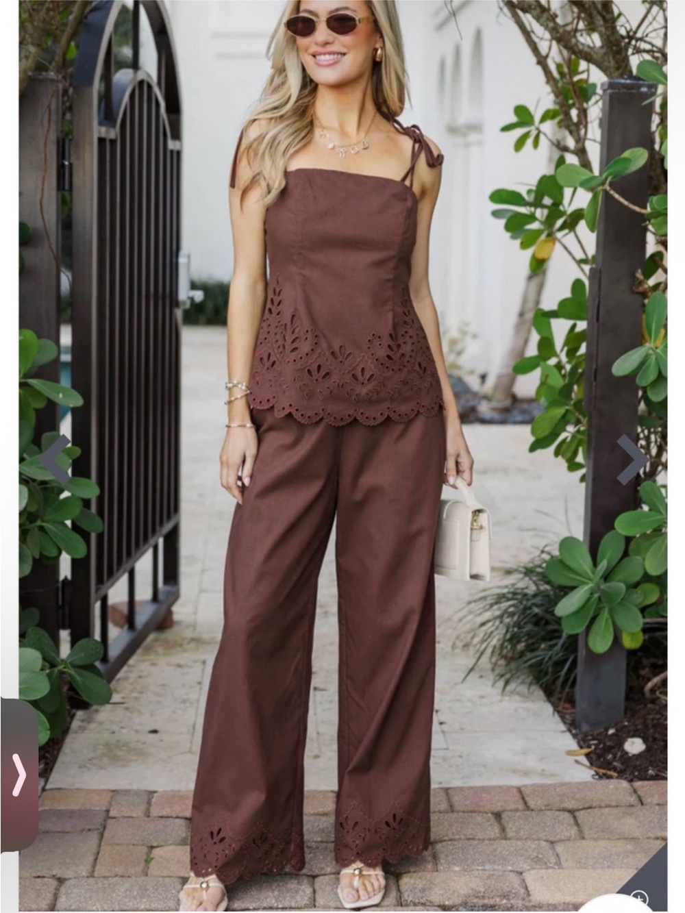 Mable Women’s Brown Wide-Leg Eyelet pants set